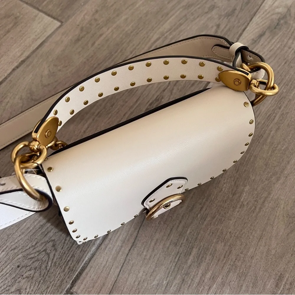 Coach Cream and Gold Chain Leather Crossbody Bag